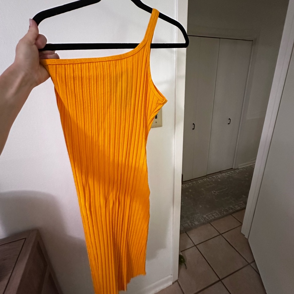 Simon Miller Orange Pleated One Shoulder Sheath Dress